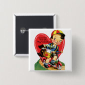 レトロバレンタインデーヴィンテージ少年オンザスクーター 缶バッジ (正面&裏面)