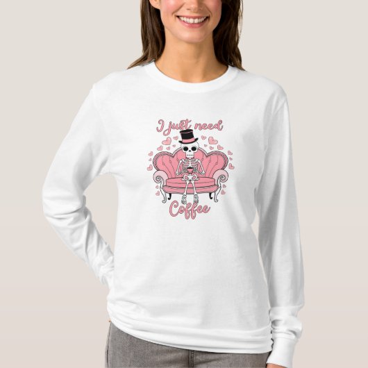 レトロバレンタインデー骨格コーヒードリンカー Tシャツ (正面)