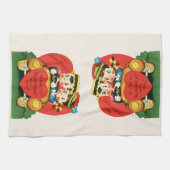 レトロバレンタインデー、ヴィンテージガールと少年の車 キッチンタオル (横)