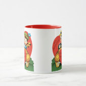 レトロバレンタインデー、ヴィンテージガールと少年の車 マグカップ (中央)