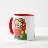 レトロバレンタインデー、ヴィンテージガールと少年の車 マグカップ (正面左)