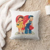 レトロバレンタインデー、ヴィンテージガール&ボーイハート クッション (ブランケット)