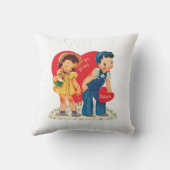 レトロバレンタインデー、ヴィンテージガール&ボーイハート クッション (裏面)