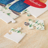 レトロバレンタインデー、ヴィンテージガール&ボーイハート ジグソーパズル (側面)