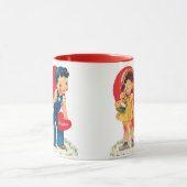 レトロバレンタインデー、ヴィンテージガール&ボーイハート マグカップ (中央)