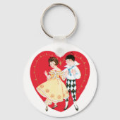 レトロバレンタインデー、ヴィンテージハーレクインとハート キーホルダー (裏面)