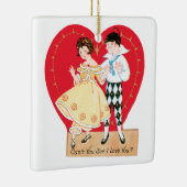 レトロバレンタインデー、ヴィンテージハーレクインとハート セラミックオーナメント (右)
