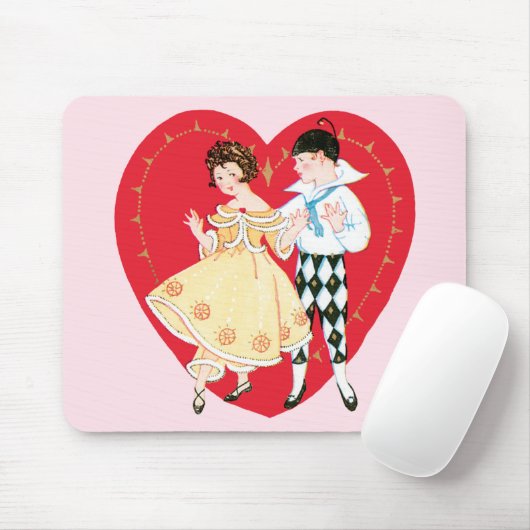 レトロバレンタインデー、ヴィンテージハーレクインとハート マウスパッド (マウス)