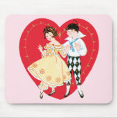 レトロバレンタインデー、ヴィンテージハーレクインとハート マウスパッド (正面)