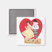 レトロバレンタインデー、ヴィンテージハーレクインとハート マグネット (正面/裏面)