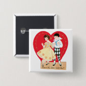レトロバレンタインデー、ヴィンテージハーレクインとハート 缶バッジ (正面&裏面)