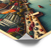 レトロバンコクシティスカイライン – タイの旅行ギフト ポスター (角)