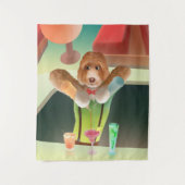 レトロバーでバーテンダーを務める犬 タペストリー (正面)