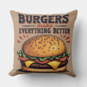 レトロバーガー恋人ヴィンテージタイポグラフィフードアート クッション (正面)