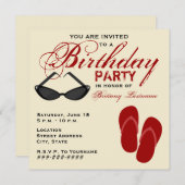 レトロバースデーパーティー招待状ビーチサンダルサングラス 招待状 (正面/裏面)