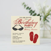 レトロバースデーパーティー招待状ビーチサンダルサングラス 招待状 (スタンド正面)