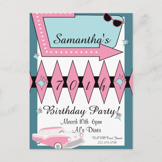 レトロバースデー どんな年齢でも、1950年代スタイル ポストカード (正面)