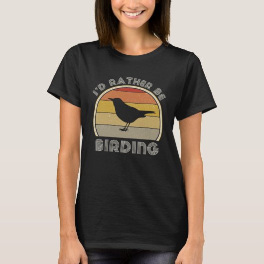 レトロバードウォッチャーI dむしろ野鳥観察鳥類学 Tシャツ (正面)