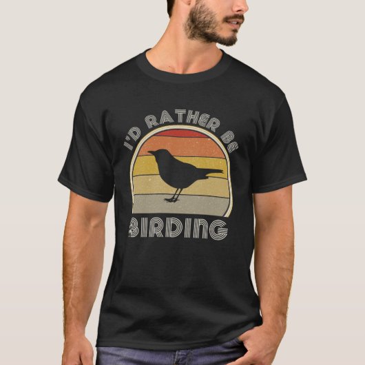 レトロバードウォッチャーI dむしろ野鳥観察鳥類学 Tシャツ (正面)