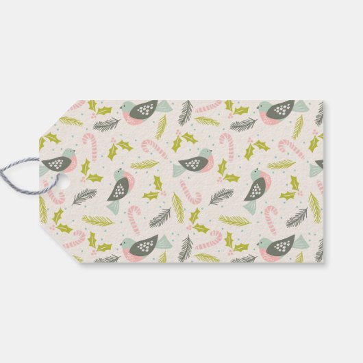 レトロバードクパーソナライズされたリームオリーブグリーンホリデイ ギフトタグ (裏面横)