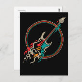 レトロバーニングギターロック&ロールミュージック ポストカード (正面/裏面)