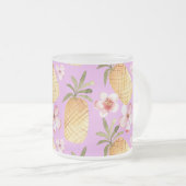 レトロパイナップル熱帯プリント薄紫バックグラウンド フロストグラスマグカップ (正面右)