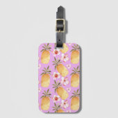 レトロパイナップル熱帯プリント薄紫バックグラウンド ラゲッジタグ (正面縦)