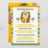 レトロパイナップルPickleballブライダルシャワー写真 招待状 (正面/裏面)