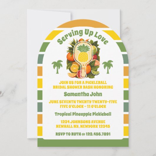 レトロパイナップルPickleballブライダルシャワー写真 招待状 (正面)