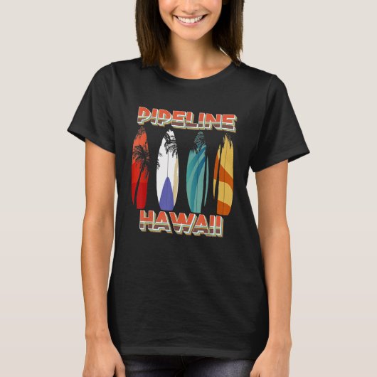 レトロパイプラインオアフハワイサーフボード Tシャツ (正面)
