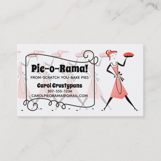 レトロパイ女の子のエプロンベーキングのパン屋の名刺 名刺 (正面)