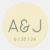 レトロパステルイエローアンドグリーンモノグラム結婚ズ ラウンドシール (正面)