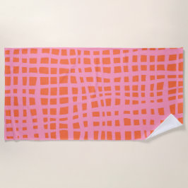 レトロパステルオレンジピンクパターン ビーチタオル