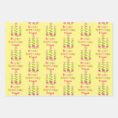 レトロパステルカラフルフローラパーソナライズされた誕生日 ラッピングペーパーシート (正面3)