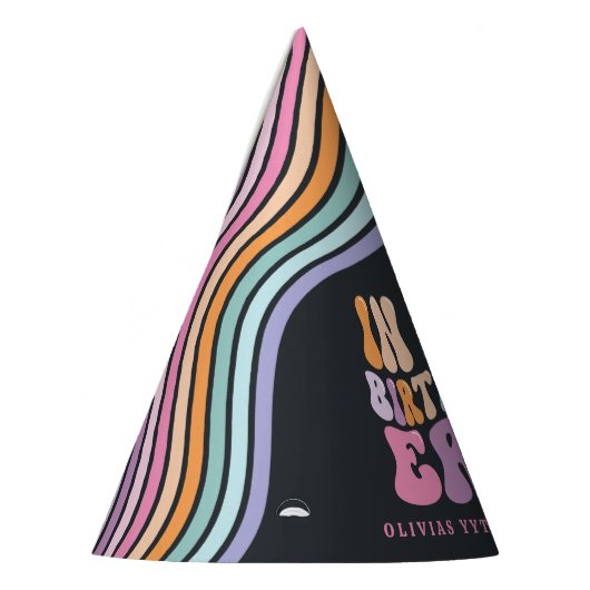 レトロパステルカラフルモダン誕生日の時代 パーティーハット (左)