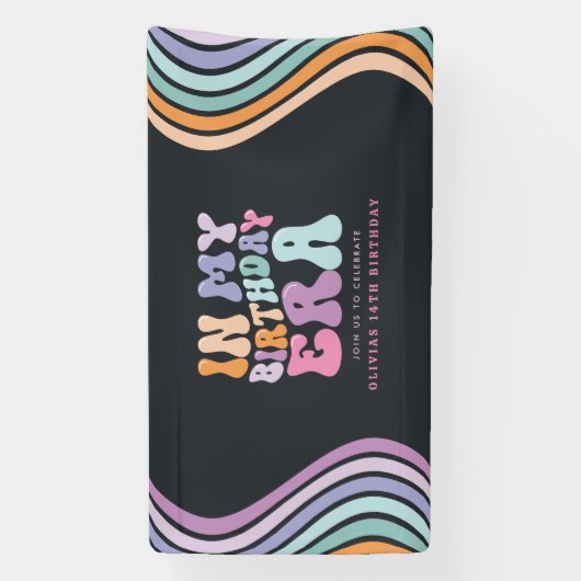 レトロパステルカラフルモダン誕生日の時代 横断幕 (縦)