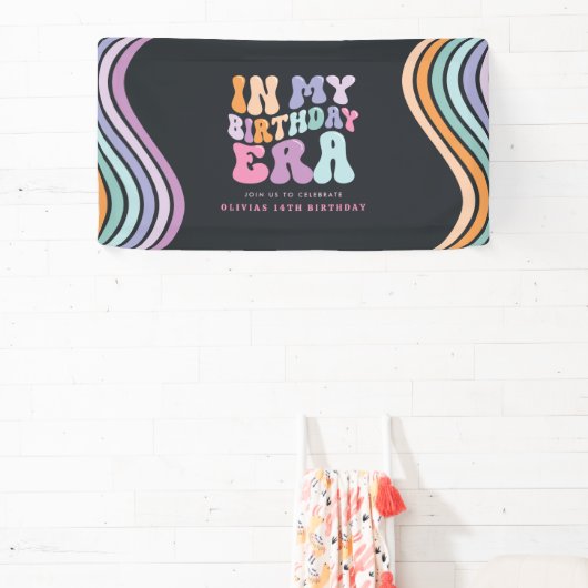 レトロパステルカラフルモダン誕生日の時代 横断幕 (インサイチュ)