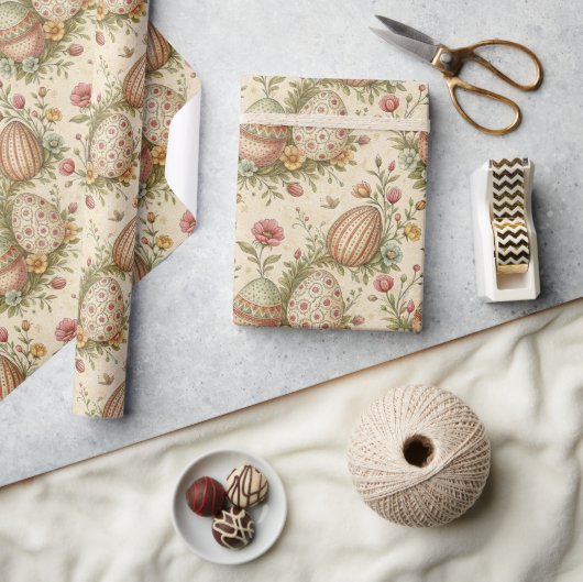 レトロパステルカラーイースターエッグラッピング紙 ラッピングペーパー (クラフト)
