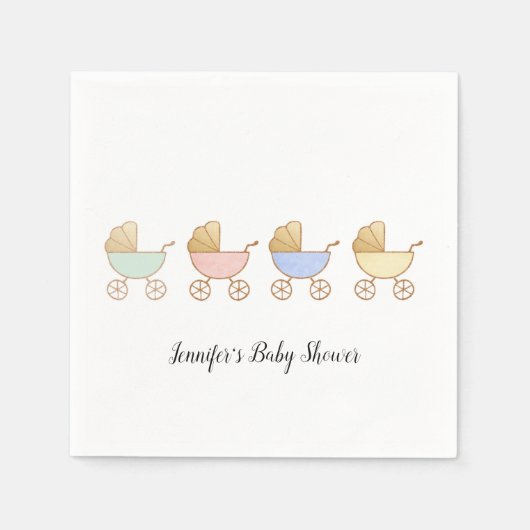 レトロパステルカラーズキャリーパレード赤ちゃんシャワー スタンダードカクテルナプキン (正面)