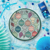 レトロパステルクリスマスオーナメントオンオパールブルー ペーパープレート (パーティー)