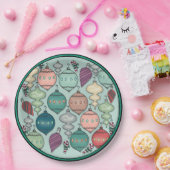 レトロパステルクリスマスオーナメントオンオパールブルー ペーパープレート (パーティー)