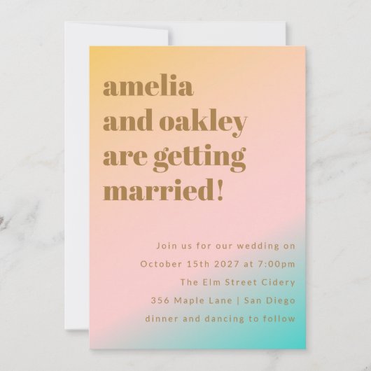 レトロパステルグラデーショユニークンデスティネーションウェディング 招待状 (正面)