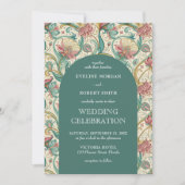 レトロパステルグリーンダスティピンクフローラアールヌーボー 招待状 (正面)