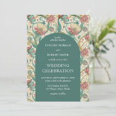 レトロパステルグリーンダスティピンクフローラアールヌーボー 招待状 (スタンド正面)