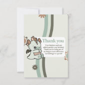 レトロパステルグリーンブラウンキュートベビードラゴン サンキューカード (正面)