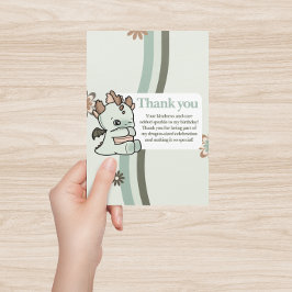 レトロパステルグリーンブラウンキュートベビードラゴン サンキューカード