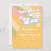 レトロパステルグルーヴィ来ーここで息子ベビーシャワー 招待状 (正面)