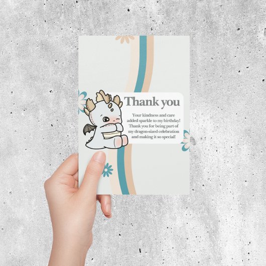 レトロパステルグレーブルーキュートベビードラゴン サンキューカード