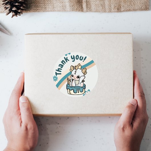 レトロパステルグレーブルーベビードラゴンサンキュー ラベル