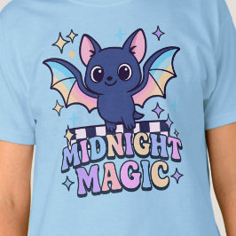 レトロパステルコア かわいいハロウィンのコウモリと市松模様 Tシャツ